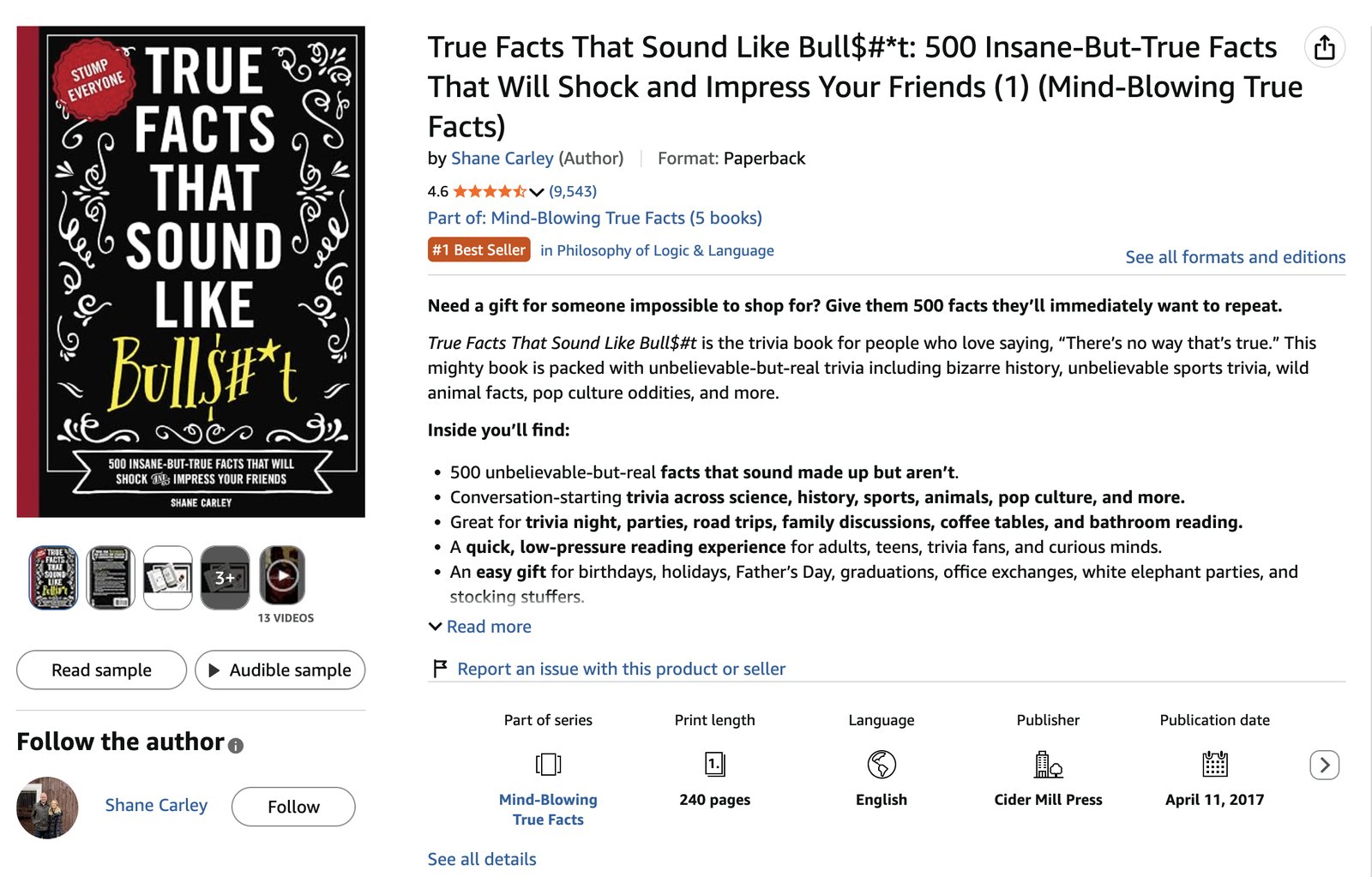 Amazon listing: #1 Best Seller badge, 4.6 stars, 9,543 ratings, published April 2017