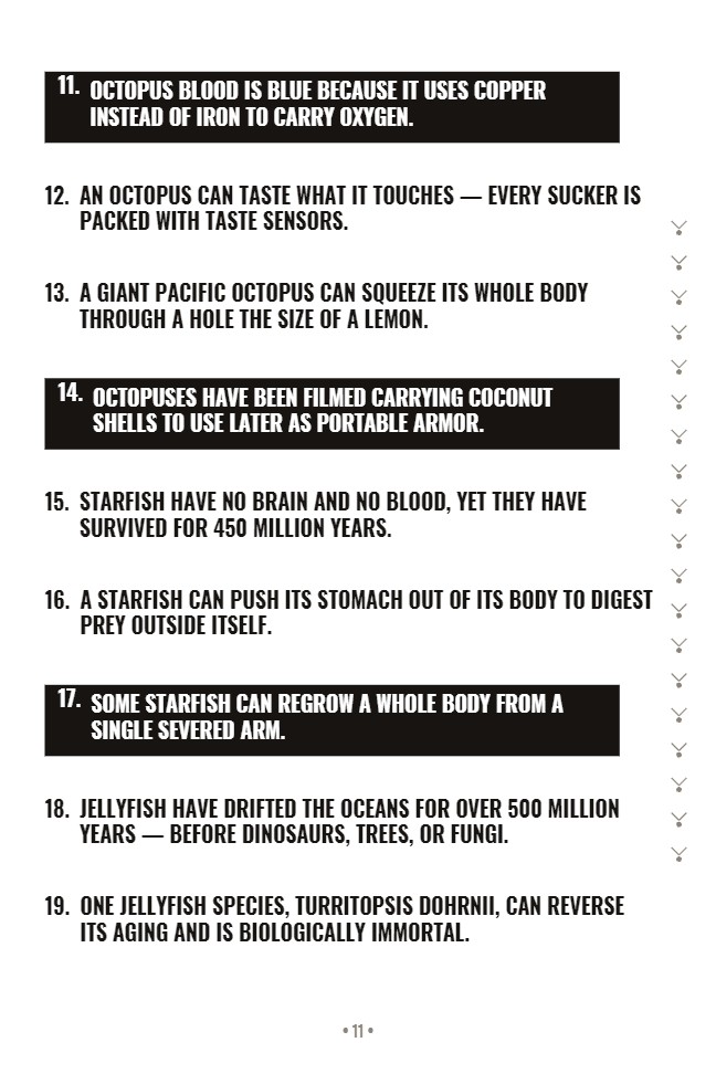 The classic fact-book interior: numbered facts with every third set in a solid black bar